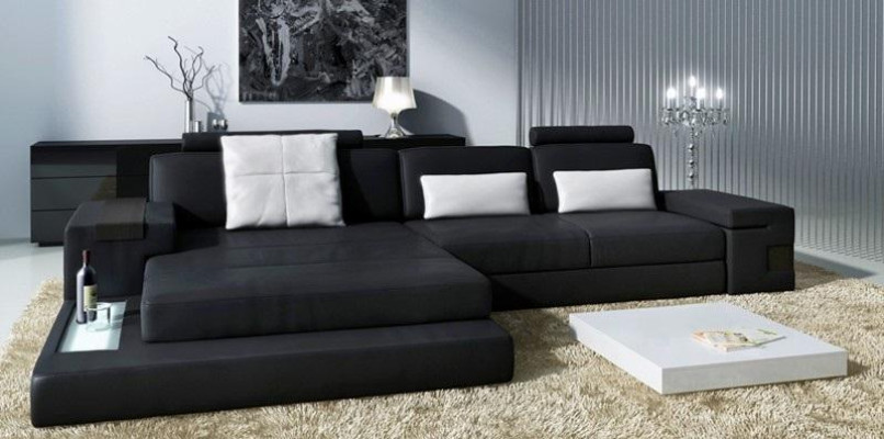 Ledersofa Couch Wohnlandschaft Design Garnitur Modern Ecke Sofa U-Form mit USB