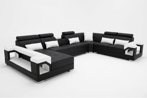 Komplett Set Kissen Ledersofa Wohnlandschaft Ecksofa Garnitur Modern Sofa USB
