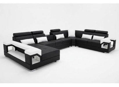Komplett Set Kissen Ledersofa Wohnlandschaft Ecksofa Garnitur Modern Sofa USB