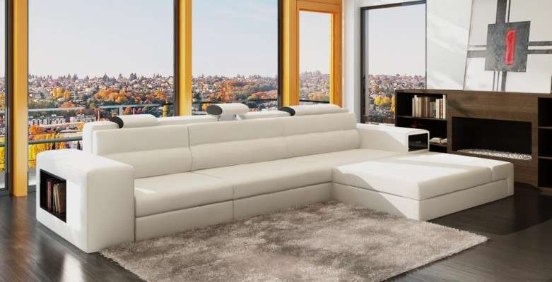 Designsofa Sofa Couch USB Polster Ecksofa Garnitur Wohnlandschaft Ledersofa LED