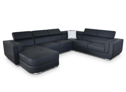 Designer Wohnlandschaft Eckcouch +USB Sofa Polster Ledersofa Sofas Neu Schwarz