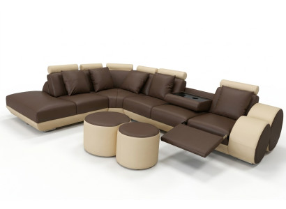Big Eck Sofa mit USB Leder Garnitur Ecke Landschaft Polster Wohn L Form Hocker