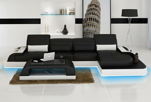 Wohnlandschaft Polster Ecke Eck Sofa mit USB Garnitur Landschaft Leder Wetzlar