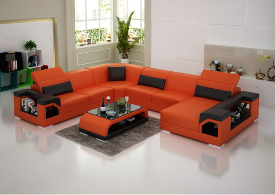 Wohnlandschaft Polster Ecke Eck Sofa mit USB Garnitur Landschaft Leder