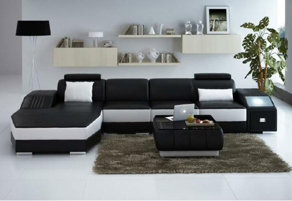 Wohnlandschaft Polster Ecke Eck Sofa mit USB Garnitur Landschaft Leder Neu 2724B