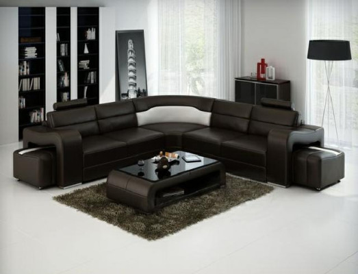 Ledersofa mit USB Ecksofa Eckcouch Designer Wohnlandschaft L Form Sofa PISA