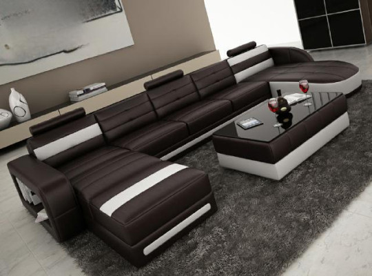 Ledersofa mit USB Ecksofa Designer Wohnlandschaft Sofa Couch Sitz U Form