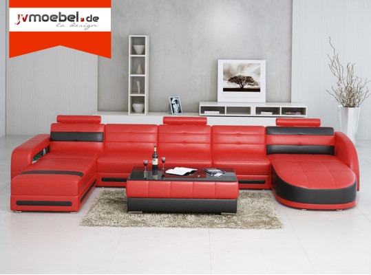 Ledersofa mit USB Ecksofa Designer Wohnlandschaft Sofa Couch Sitz U Form