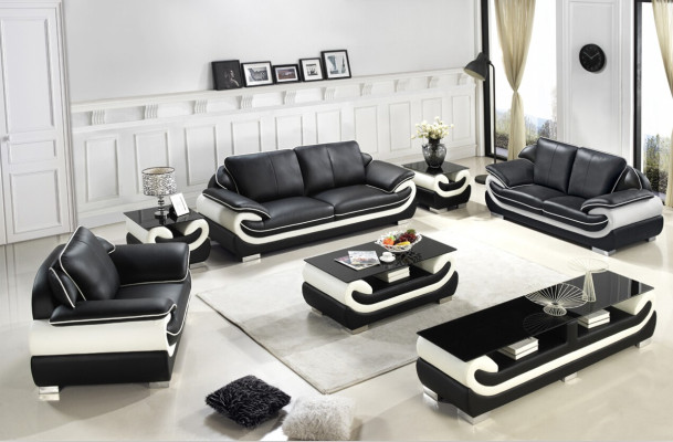 Sofagarnitur Polster Sofa + USB Set 3+2+1 Leder Couchen Sofas Garnitur Sitz T777