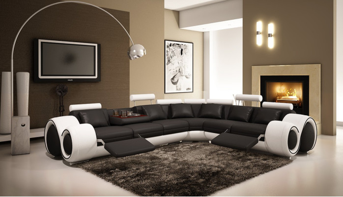 Ledersofa mit USB,Wohnlandschaft Ecksofa Eck Garnitur Design Modern Sofa A1163