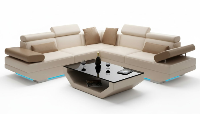 Ledersofa Sofa mit USB Wohnlandschaft Ecksofa Garnitur Design Modern Sofa