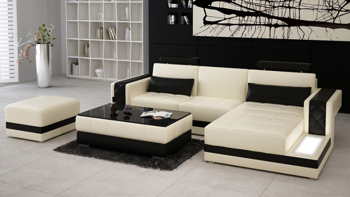 Ledersofa mit USB Wohnlandschaft Ecksofa Eck Garnitur Design Moderne Sofa L6010D
