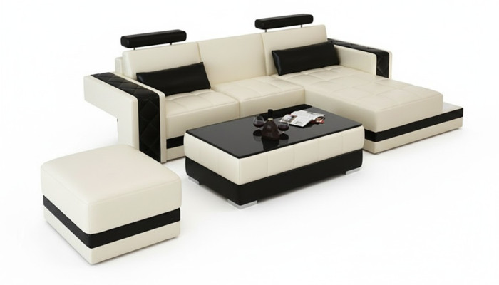 Ledersofa mit USB Wohnlandschaft Ecksofa Eck Garnitur Design Moderne Sofa L6010D