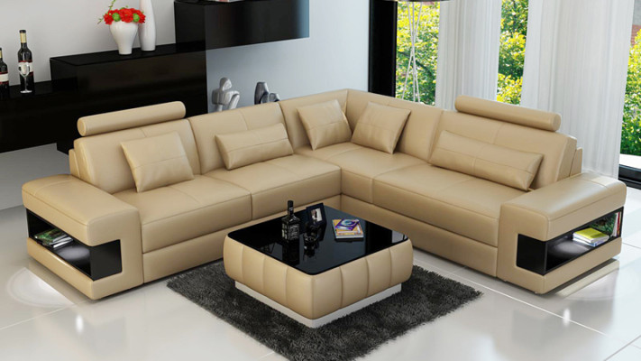 Ledersofa mit USB Wohnlandschaft Ecksofa Eck Garnitur Design Modern Sofa L6014B
