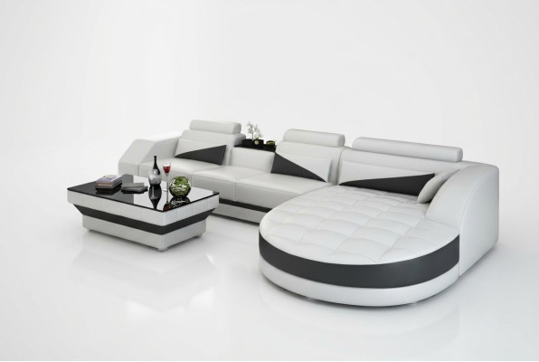 Eckcouch Ecksofa Design Polster Eckgarnitur Sofa Wohnlandschaft Couch Tisch USB