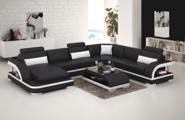 Ledersofa Couch Wohnlandschaft Ecksofa Eck Garnitur Design Modern Sofa mit USB