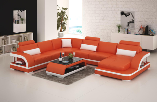 Ledersofa Couch Wohnlandschaft Ecksofa Eck Garnitur Design Modern Sofa mit USB