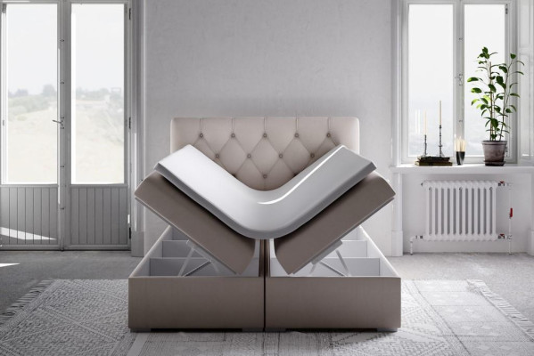 Boxspring Bett Hotel Doppel Blau Textil Luxus Betten Polster Bettkasten Funktion