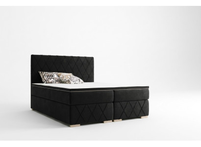 Komplett Set Matratze & Topper Boxspring Bett Schwarz Polster 180x200cm Betten