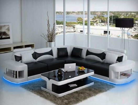Wohnlandschaft Polster Ecke Eck Sofa + USB,Garnitur Landschaft Leder Textil Neu