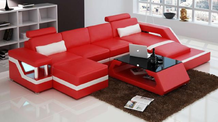 Designer Ecksofa Sofa Wohnlandschaft Big Modernes Ledersofa + USB Couch Polster