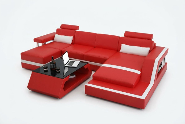 Designer Ecksofa Sofa Wohnlandschaft Big Modernes Ledersofa + USB Couch Polster