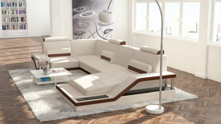 Wohnlandschaft Sofa + USB Polster Sitz Ecksofa Garnitur Textil Stoff Leder Sofas