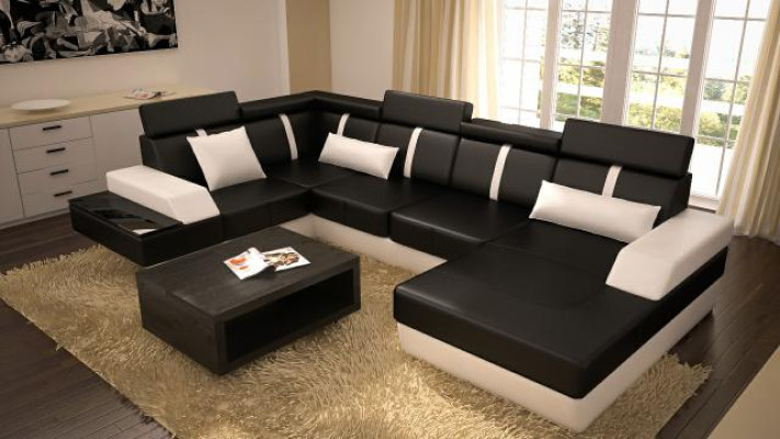 Designer Wohnlandschaft Eckcouch + USB Sofa Polster Garnitur Ledersofa Sofas Neu