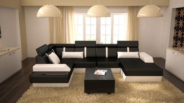 Designer Wohnlandschaft Eckcouch + USB Sofa Polster Garnitur Ledersofa Sofas Neu
