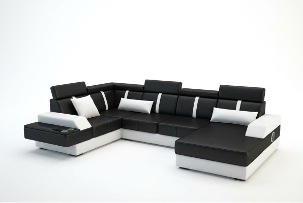 Designer Wohnlandschaft Eckcouch + USB Sofa Polster Garnitur Ledersofa Sofas Neu