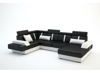 Designer Wohnlandschaft Eckcouch + USB Sofa Polster Garnitur Ledersofa Sofas Neu