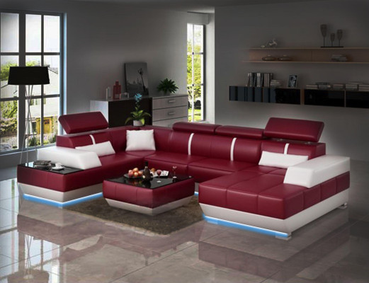 Ledersofa + USB,Wohnlandschaft Sofa Ecksofa Eckcouch Ledercouch Poster Ecke NEU