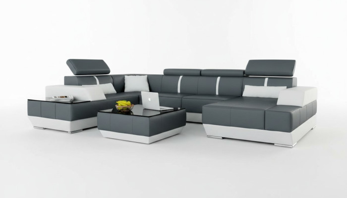 Ledersofa + USB,Wohnlandschaft Sofa Ecksofa Eckcouch Ledercouch Poster Ecke NEU
