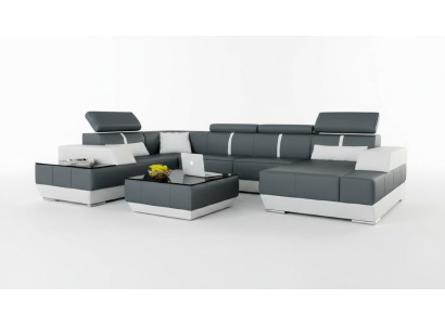 Ledersofa + USB,Wohnlandschaft Sofa Ecksofa Eckcouch Ledercouch Poster Ecke NEU