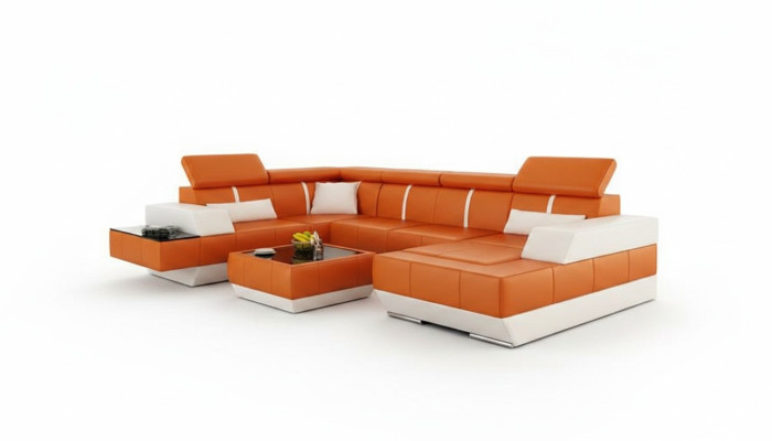 Ledersofa + USB Sofa Ecksofa Eckcouch Ledercouch Poster Ecke NEU Wohnlandschaft