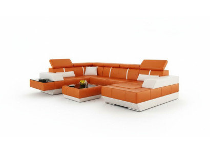 Ledersofa + USB Sofa Ecksofa Eckcouch Ledercouch Poster Ecke NEU Wohnlandschaft