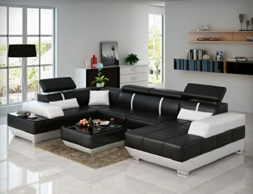 Ledersofa + USB Wohnlandschaft Sofa Ecksofa Eck Ledercouch Poster Ecke Couch Neu