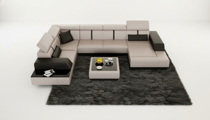 Ledersofa + USB Wohnlandschaft Sofa Ecksofa Eck Ledercouch Poster Ecke Couch Neu