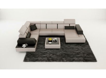 Ledersofa + USB Wohnlandschaft Sofa Ecksofa Eck Ledercouch Poster Ecke Couch Neu
