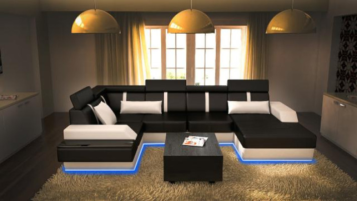 Designer Wohnlandschaft Eckcouch USB Sofa Polster Garnitur Ledersofa Sofas Neu