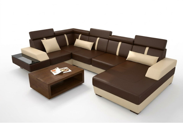 Designer Wohnlandschaft Eckcouch USB Sofa Polster Garnitur Ledersofa Sofas Neu