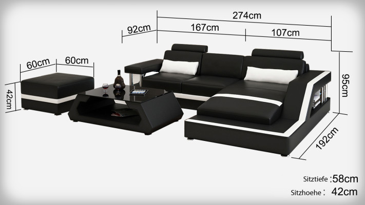 Ledersofa mit USB Wohnlandschaft Ecksofa Eck Garnitur Design Modern Sofa L6002E