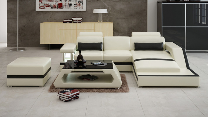 Ledersofa mit USB Wohnlandschaft Ecksofa Eck Garnitur Design Modern Sofa L6002E