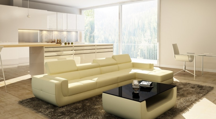 Ecksofa Ledersofa USB Wohnlandschaft L Form Sofa Polster Sitz Ecke Tettau Weiß