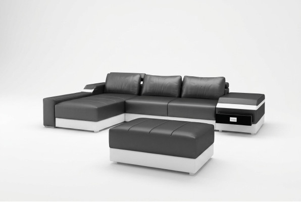 Ecksofa + USB Eck Sofa Couch Polster Leder Garnitur Wohnlandschaft Chaiselounge