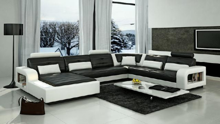 Ledersofa mit USB Ledercouch Sofa Garnitur Wohnlandschaft Eckcouch Ecksofa H2209