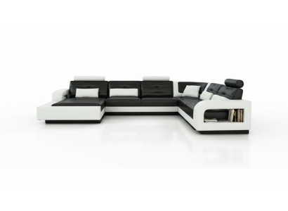 Ledersofa mit USB Ledercouch Sofa Garnitur Wohnlandschaft Eckcouch Ecksofa H2209