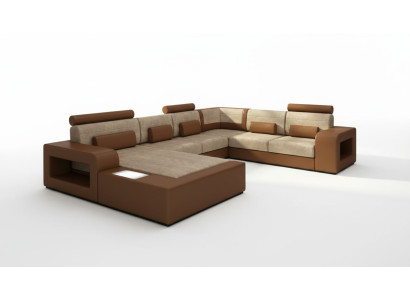 Wohnlandschaft Sofa mit USB,Sofagarnitur Stoff Textil Leder Sofa mit Beleuchtung