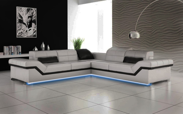 Ledersofa XXL Wohnlandschaft Couch Design Sofa mit USB Ecksofa Sofagarnitur Weiß