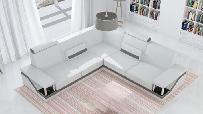 Ledersofa Eckcouch Sofa + USB Poster Eckgarnitur Sofas Stoff Leder Garnitur Neu